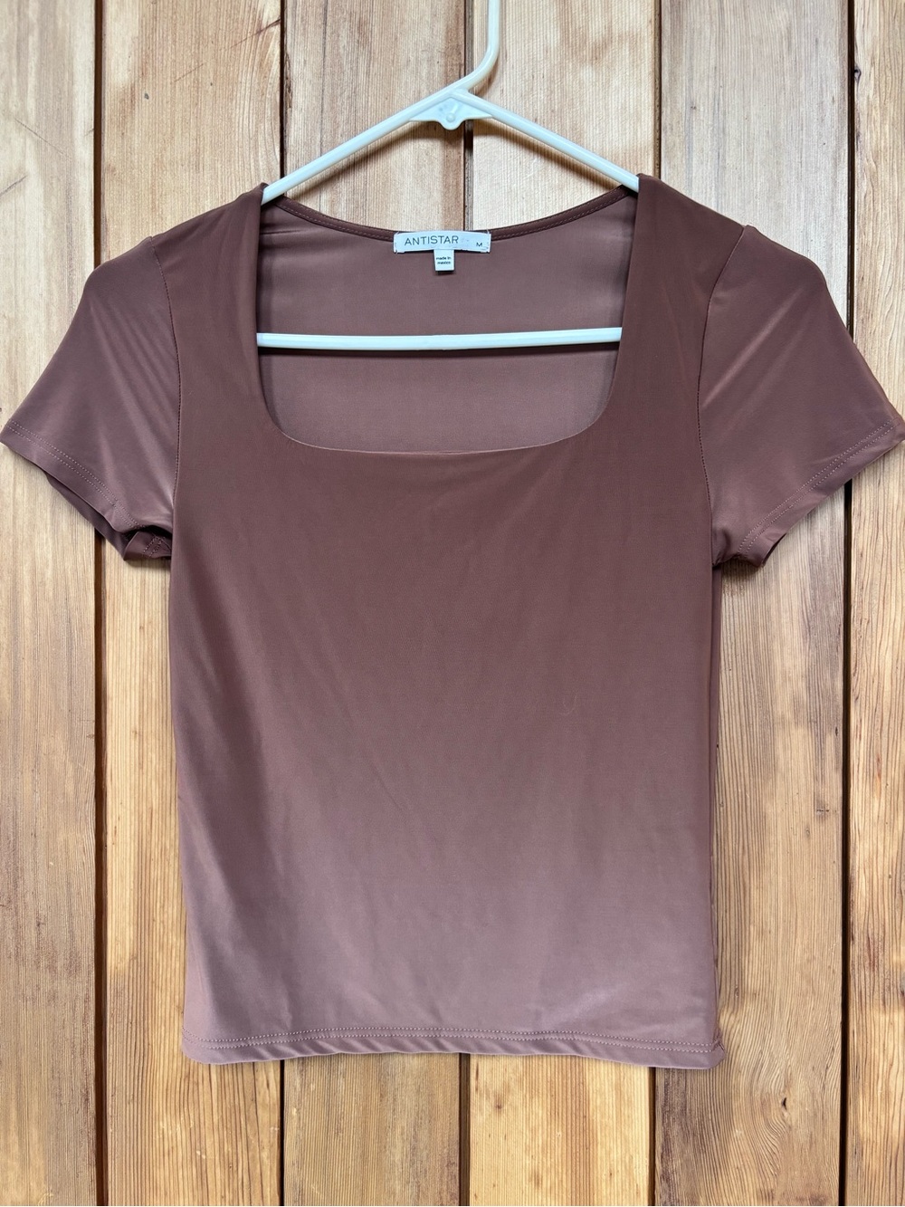Antistar Brown Square Neck Short Sleeve Top Size M